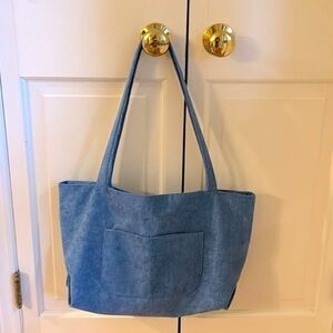 Corduroy Bag NEW ! Interior Pocket Shoulder Straps in Clay Blue